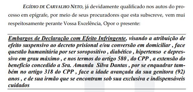 Defesa do Padre Egídio entra pedido solicitando a revogação da