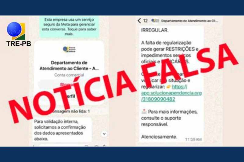TRE alerta: é falsa mensagem sobre suspensão de serviços bancários 1 msg falsa tre pb