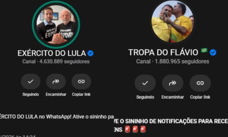 Do "Exército do Lula" à "Tropa do Flávio": como canais de WhatsApp viraram ferramentas políticas 1 canais lula e flavio