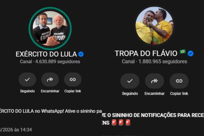 Do "Exército do Lula" à "Tropa do Flávio": como canais de WhatsApp viraram ferramentas políticas 6 canais lula e flavio