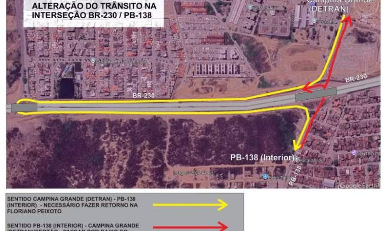 Obra na BR-230 muda acesso ao Detran-PB e exige retorno próximo à Floresta do Peixoto 1 transito cg altera 281026